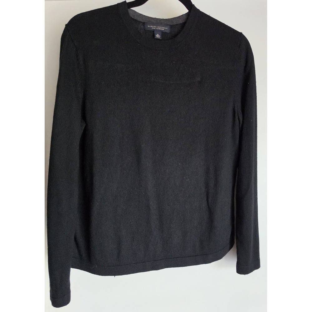 Banana Republic Silk Cashmere Pullover Sweater M Black Crew Neck Long Sleeve